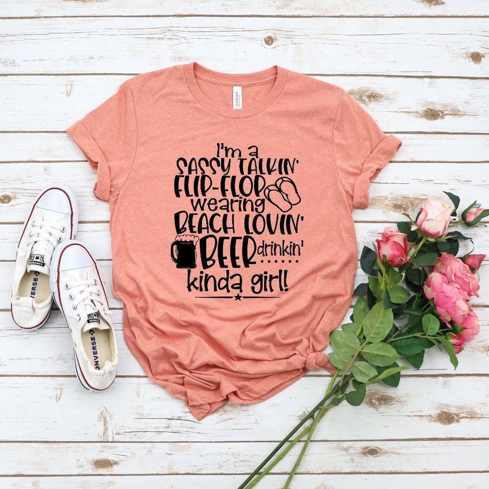 Beer Drinking Beach girl Graphic funny tee shirt